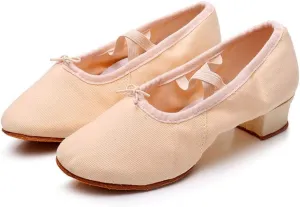 Women's Low Chunky Heels Satin Latin Dance Shoes Soft Sneakers for Ballroom Salsa Tango Performance Dancing Shoes