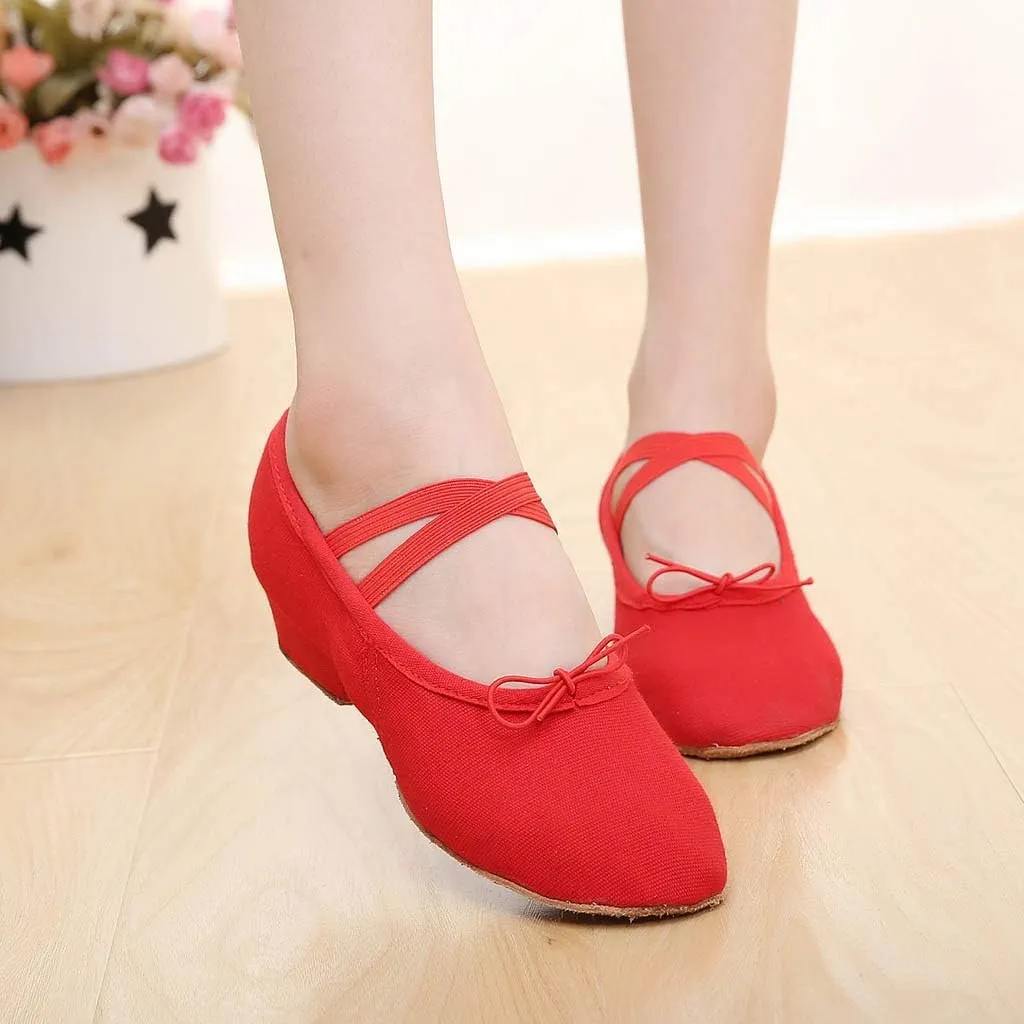 Women's Low Chunky Heels Satin Latin Dance Shoes Soft Sneakers for Ballroom Salsa Tango Performance Dancing Shoes