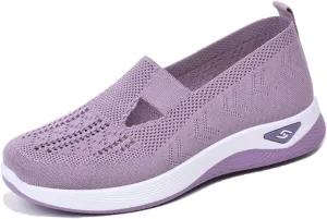 Women's Woven Orthopedic Breathable Soft Shoes Summer Casual Shoes Lightweight Mesh Ballet Nurse Slippers Diabetic Memory Foam Shoes Arch Support Slip in Walking Sneakers