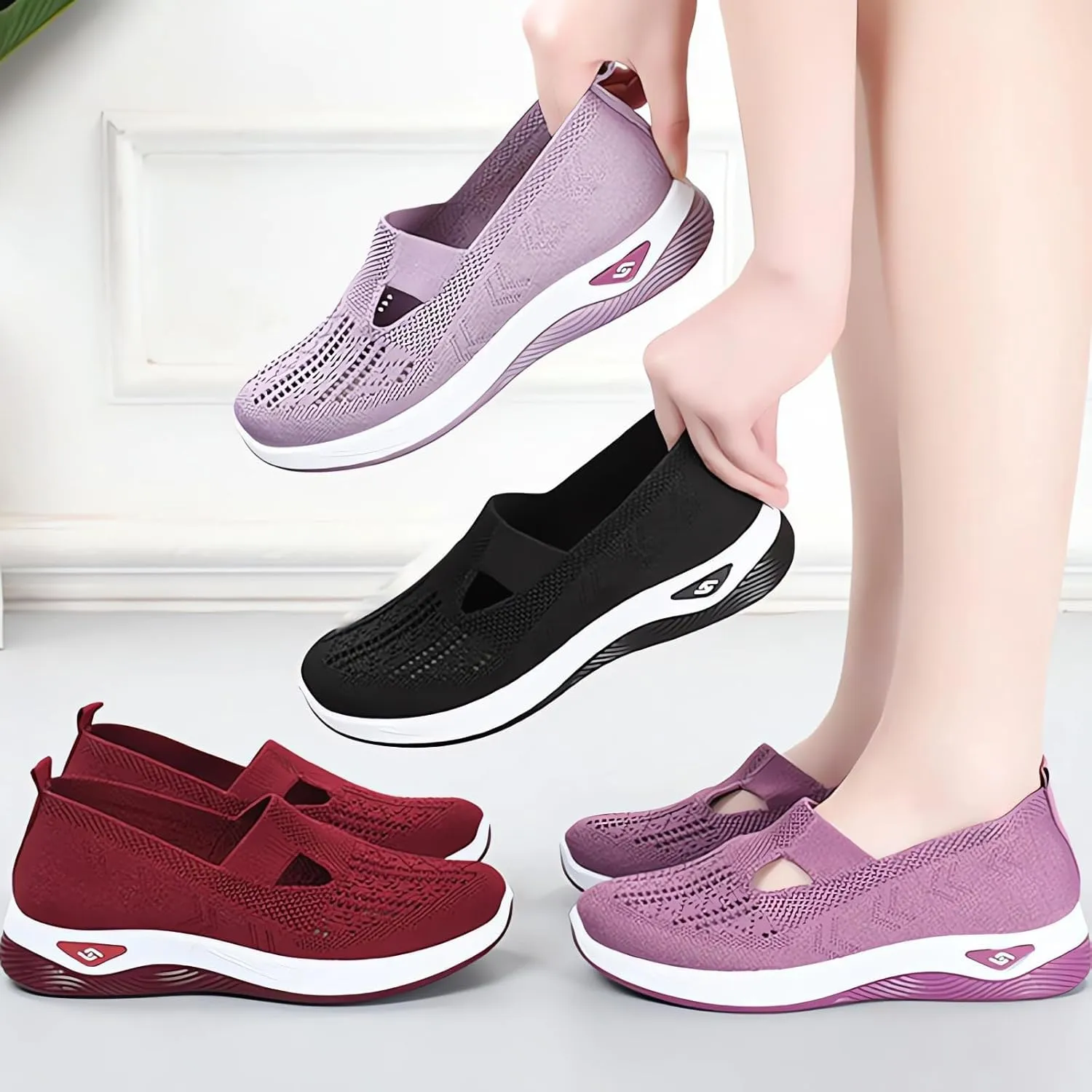 Women's Woven Orthopedic Breathable Soft Shoes Summer Casual Shoes Lightweight Mesh Ballet Nurse Slippers Diabetic Memory Foam Shoes Arch Support Slip in Walking Sneakers