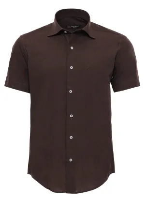 WSS Short Sleeve Cotton Brown Men Shirt  - Singen